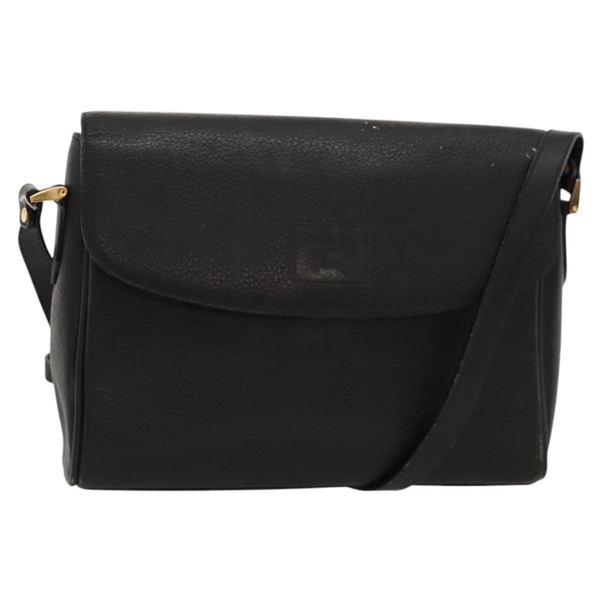 Burberrys Shoulder Bag Leather Black Gold Auth Ep8502